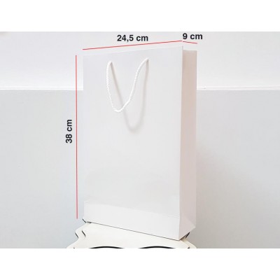 Parlak Beyaz Karton Çanta 100ADET 24,5*38*9 cm 1.Sınıf El Yapımı Yerli Üretim
