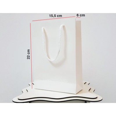 Parlak Beyaz Karton Çanta 25 ADET 15,5*22*6 cm 1.Sınıf El Yapımı Yerli Üretim
